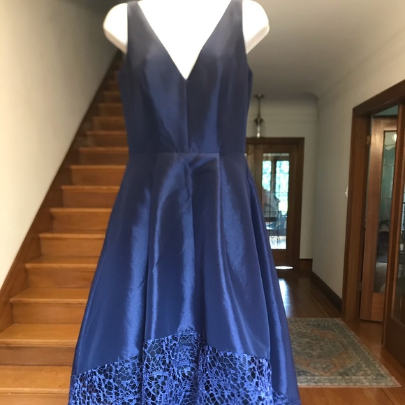 Sapphire blue lace and satin look high low - Picture 5 of 12